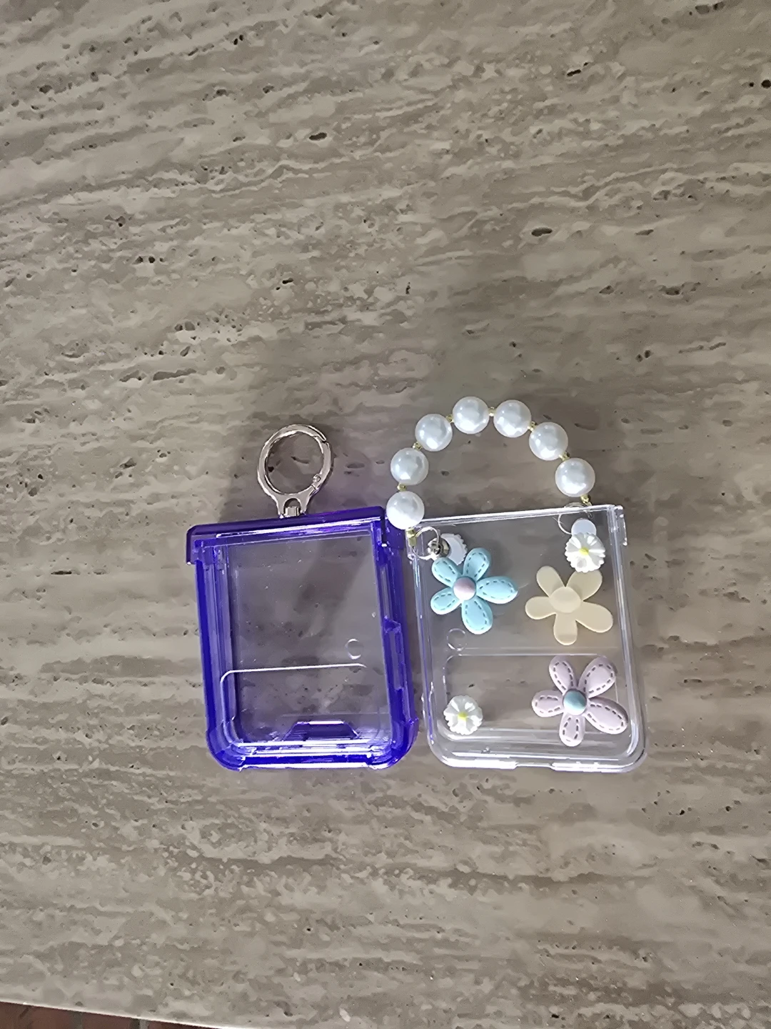 Clear Card Holder with Pearl Charm and Flower Embellishments