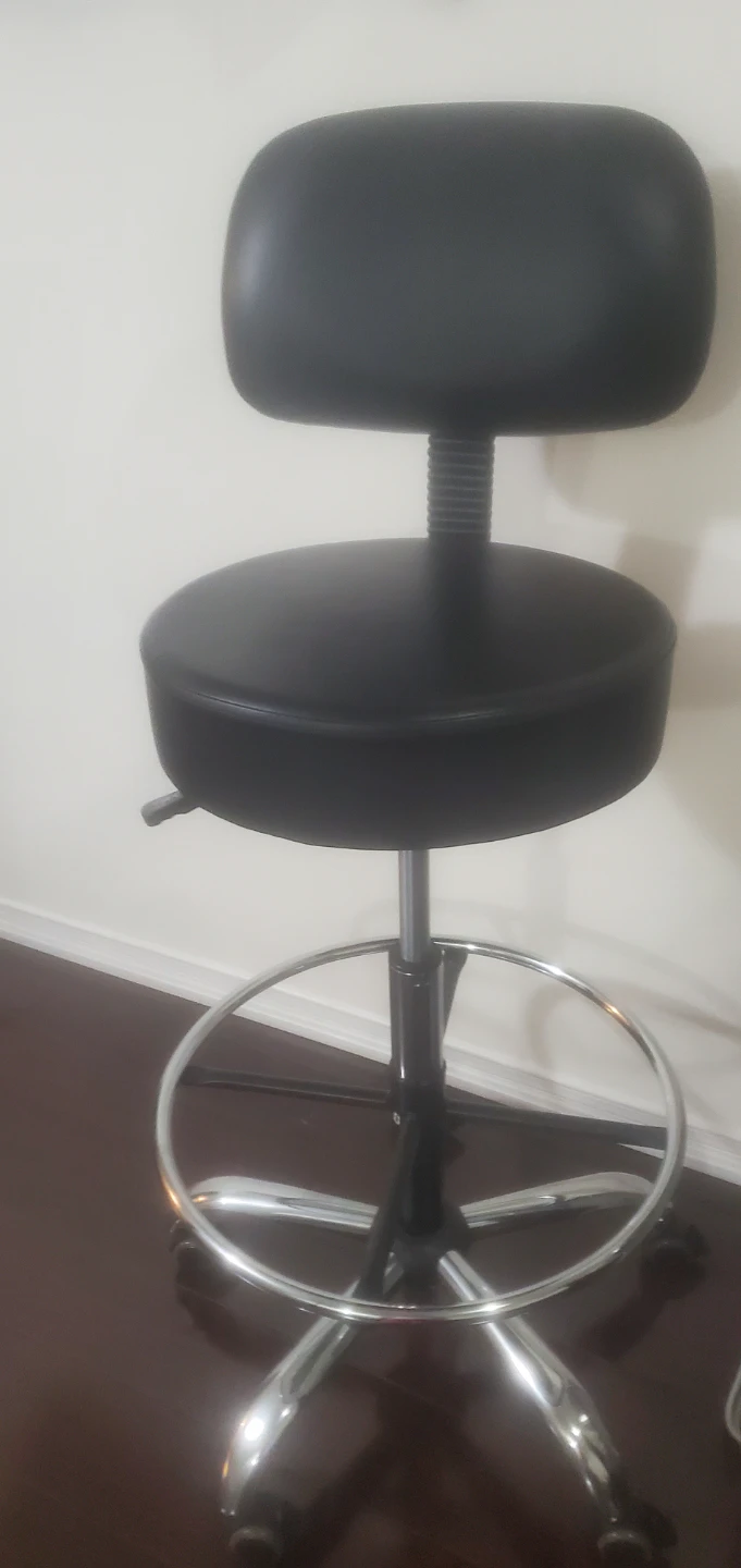 Black Rolling Stool with Backrest