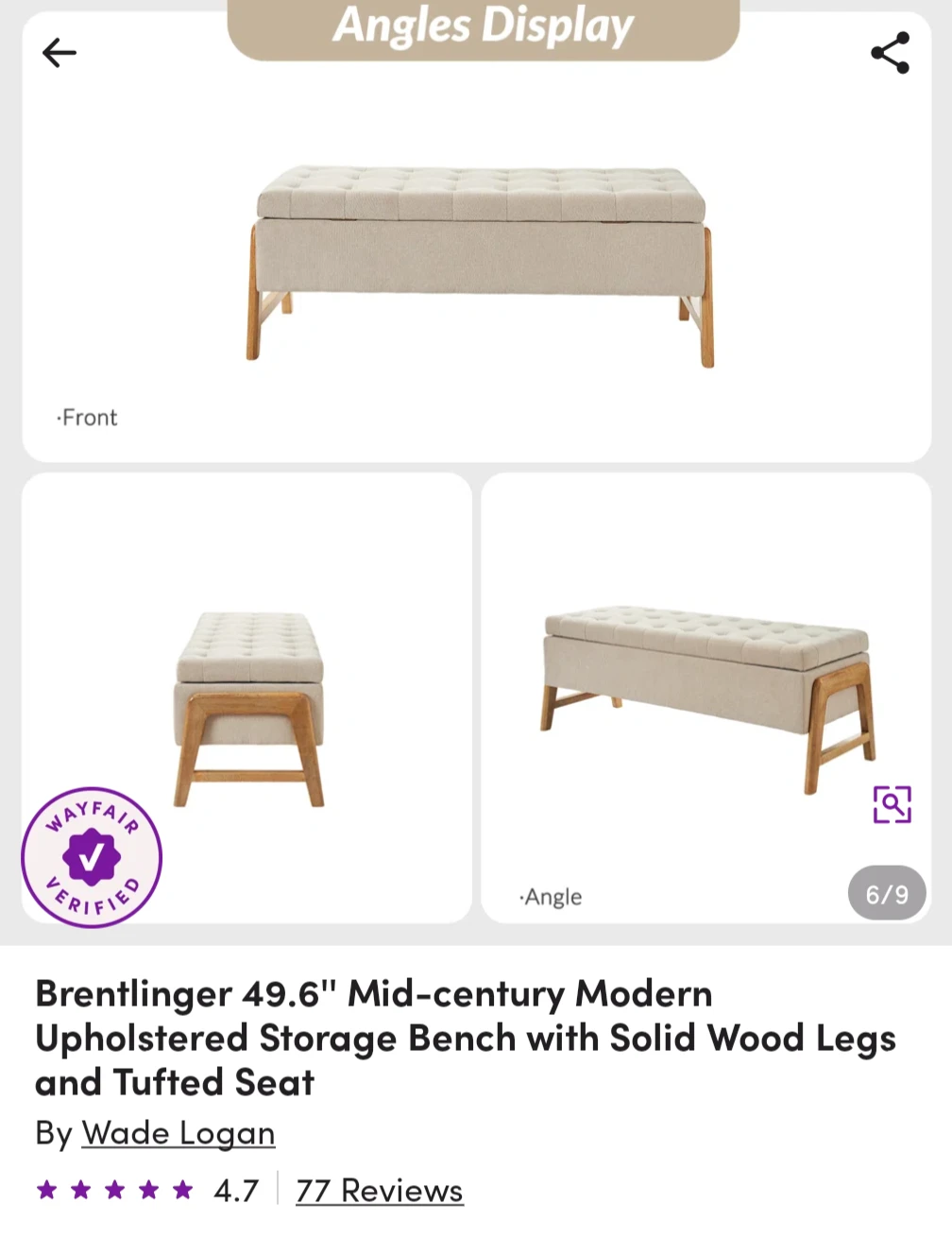 Brentlinger 49.6" Upholstered Storage Bench - Tan - photo 3
