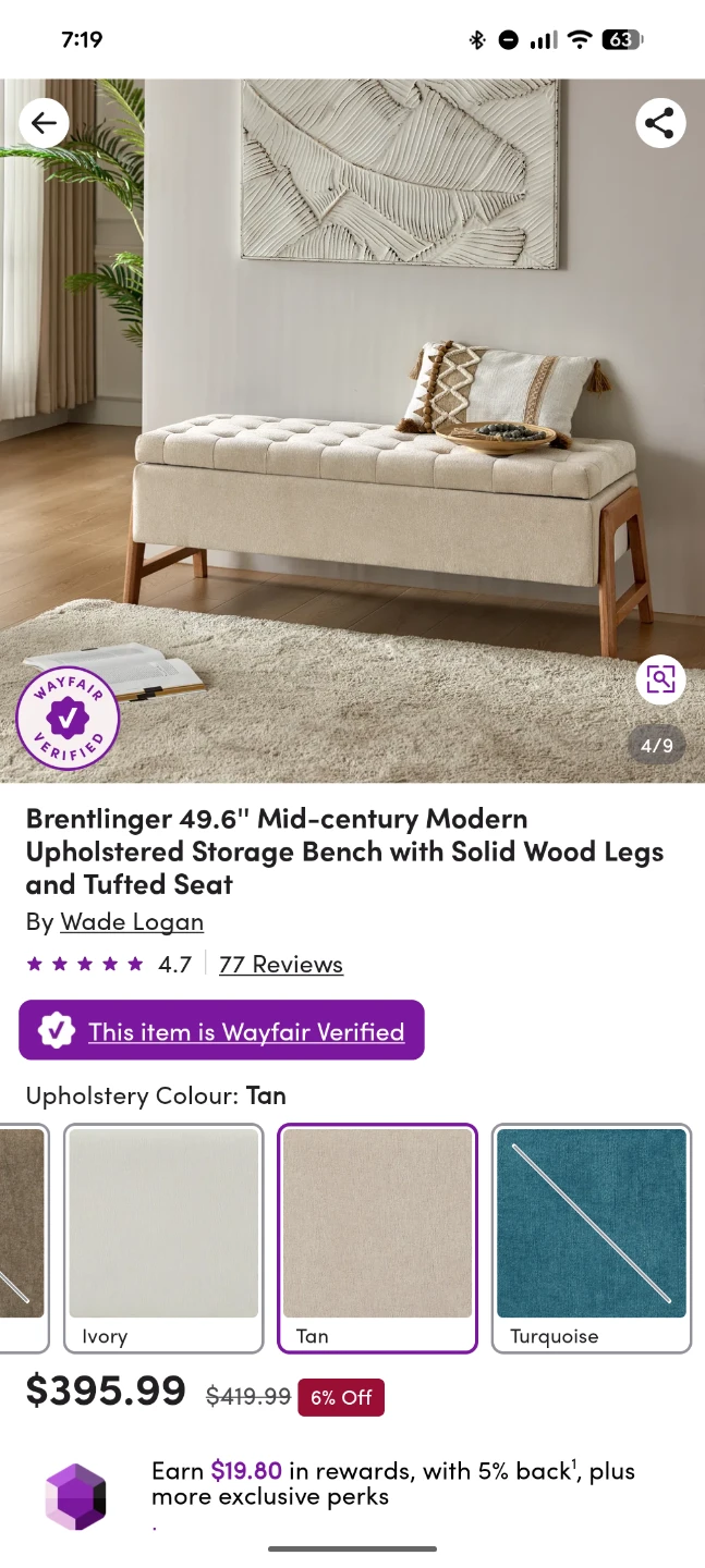 Brentlinger 49.6" Upholstered Storage Bench - Tan - photo 5
