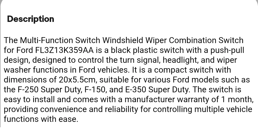 Windshield Wiper Combination Switch for Ford FL3Z13K359AA - photo 5