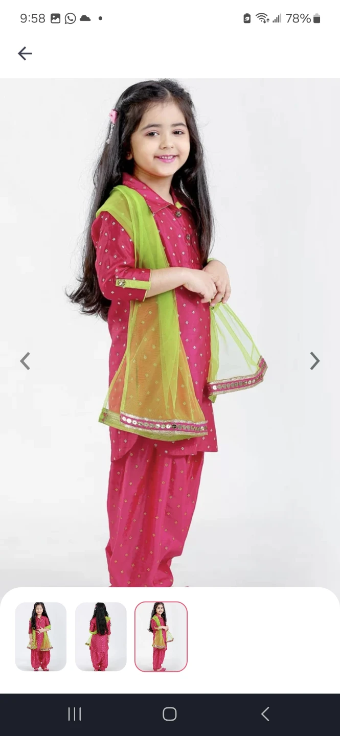 Girls Pink Kurti with Pants and Dupatta - photo 2