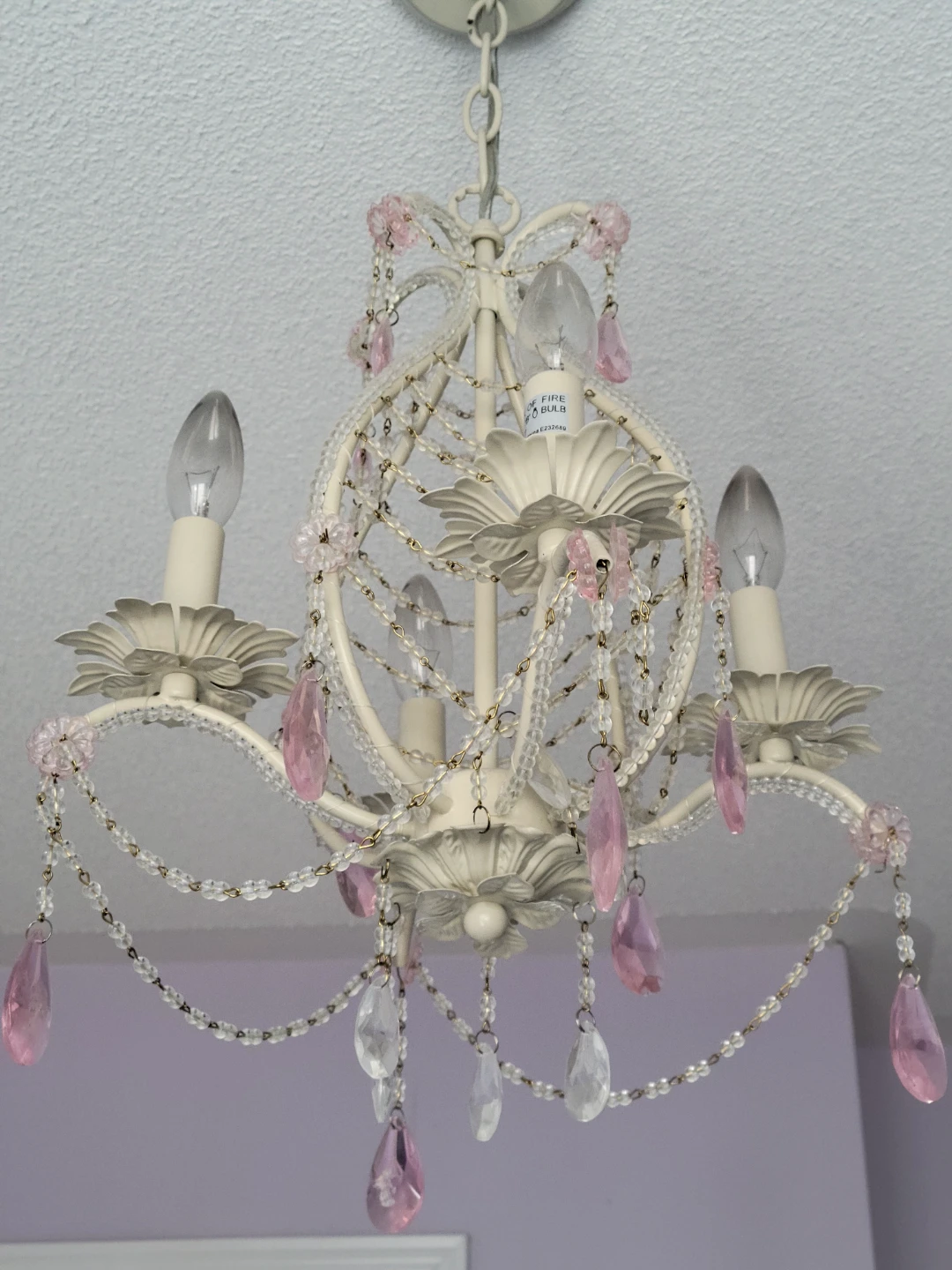 Cream Chandelier with Pink Crystal Accents