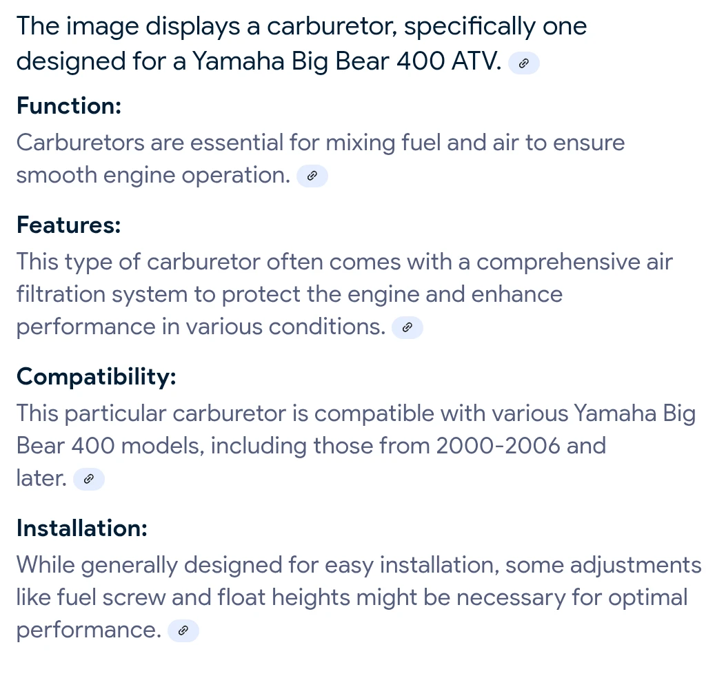 YFM400 Carburetor Kit for Yamaha Kodiak 400 Big Bear - photo 5