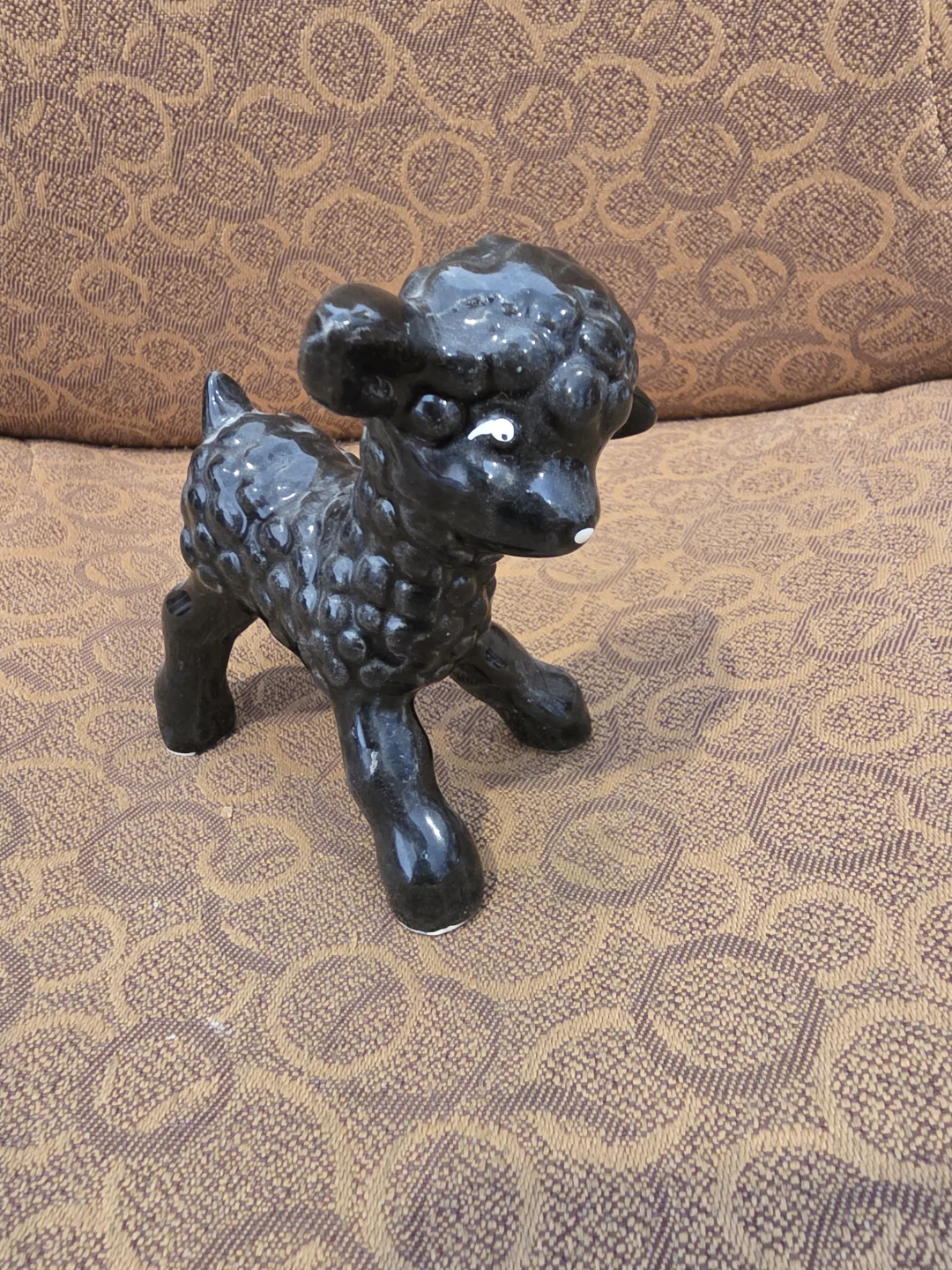 Vintage black ceramic lamb