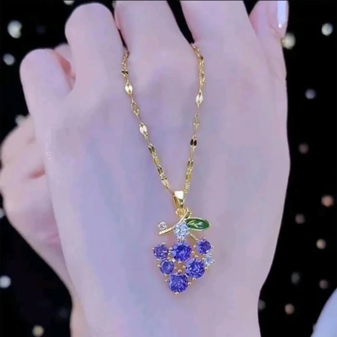 Grape Charm Necklace - Gold Tone