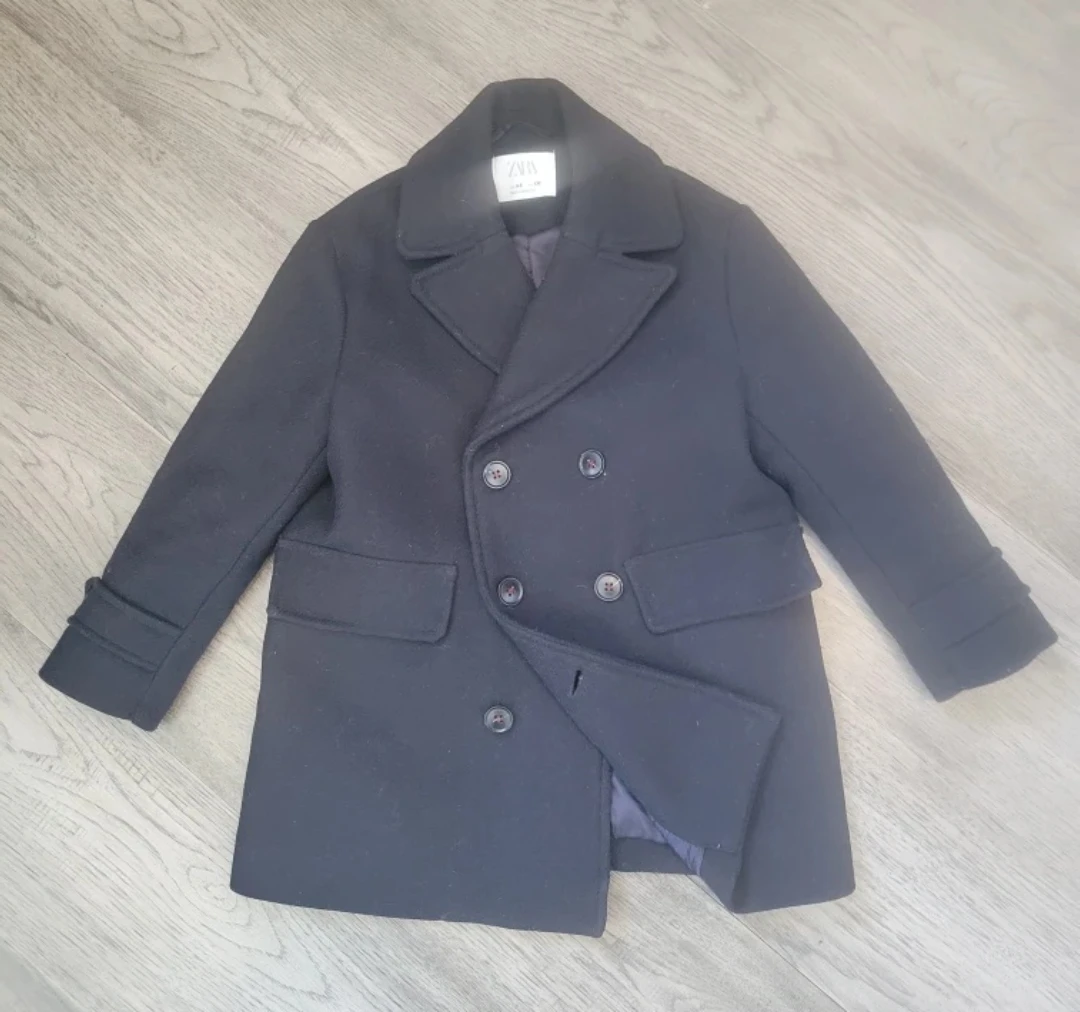 Zara Boys Double-Breasted Wool Blend Coat Size 8-9