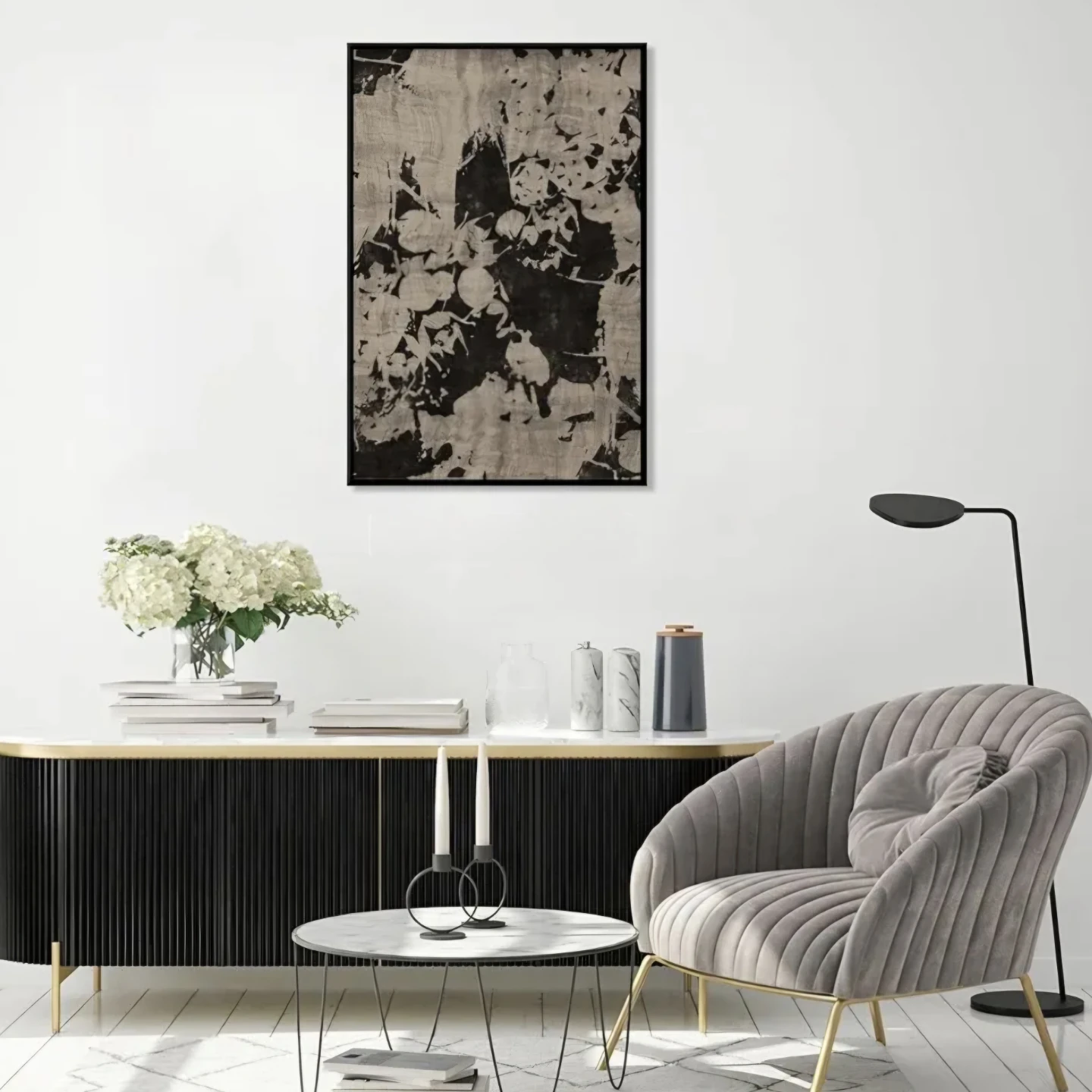 Vintage Abstract Floral wall art, Framed, Canvas 8"x12" - photo 2