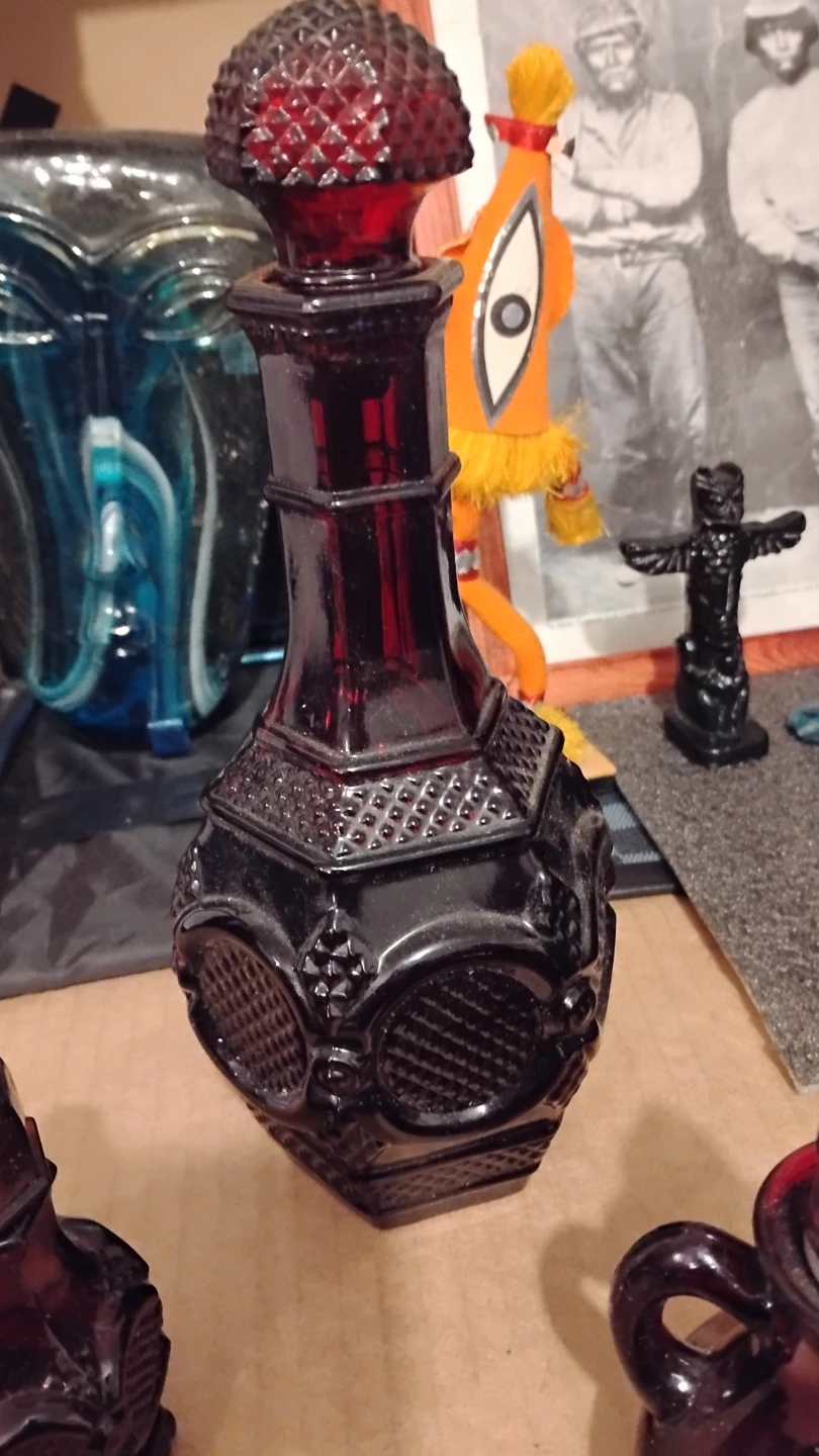 Vintage Ruby Red Glass Decanter Set