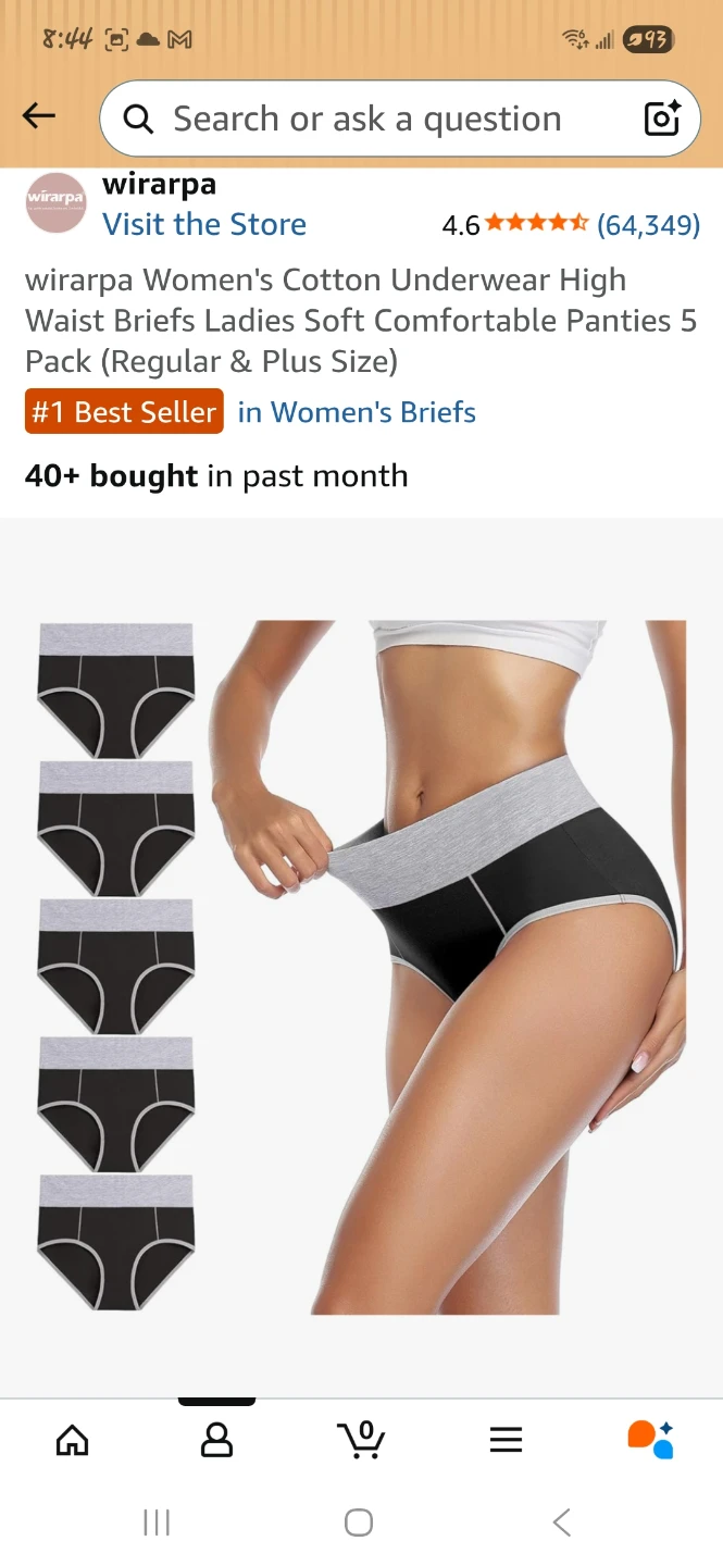 Wirarpa Women's Cotton High Waist Panties 5 Pack