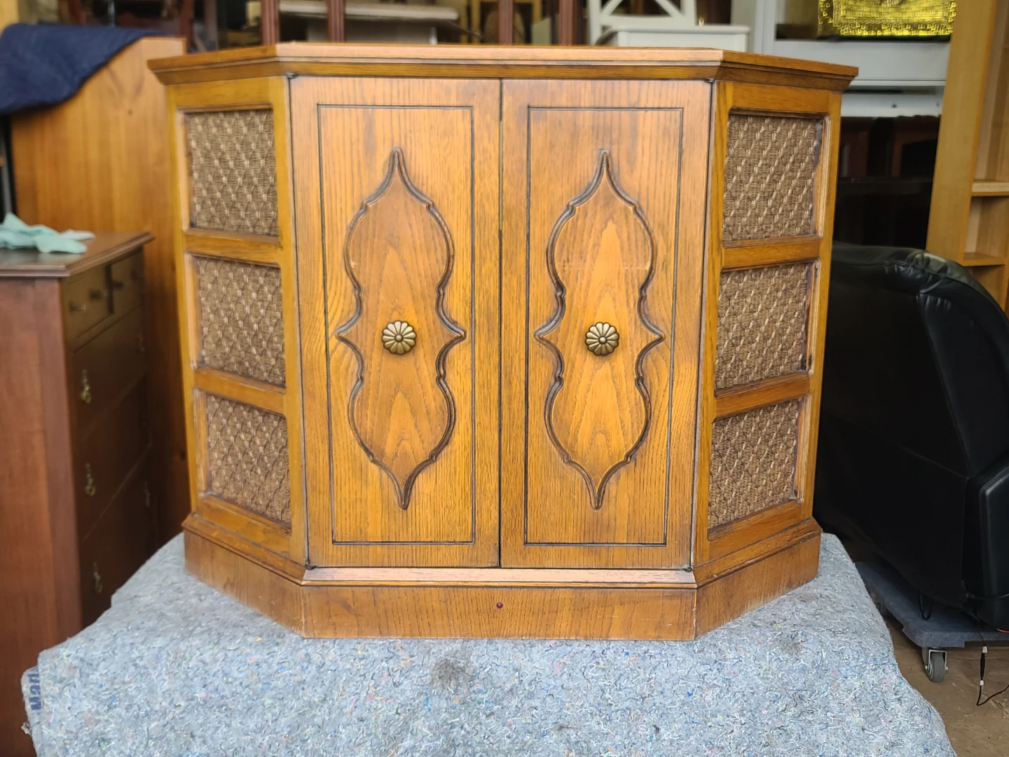Vintage Stereo Cabinet with Wood Doors