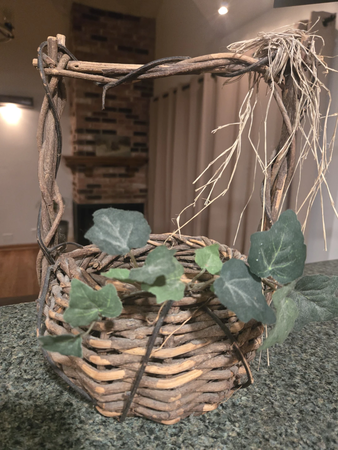 Decorative Woven Basket with Faux Greenery