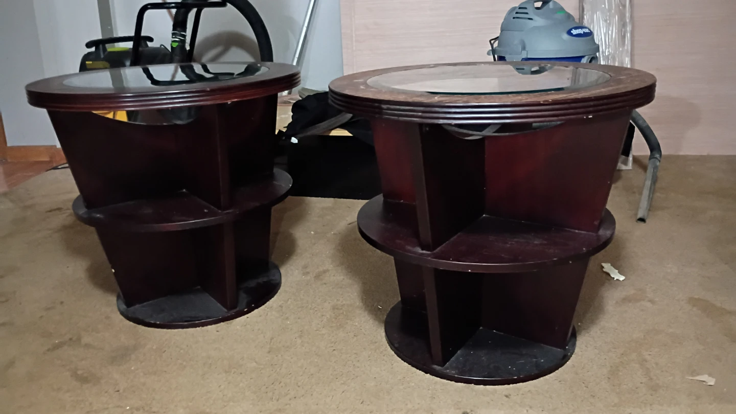 Round Coffee Tables with Glass Top and Shelf