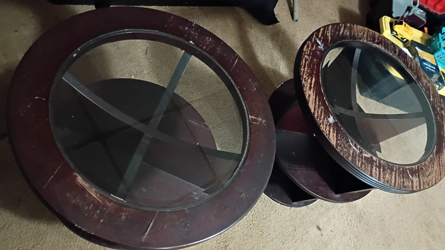 Round Coffee Tables with Glass Top and Shelf - photo 2