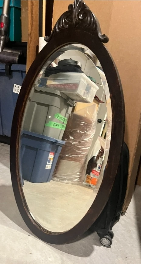 Oval Dark Wood Mirror