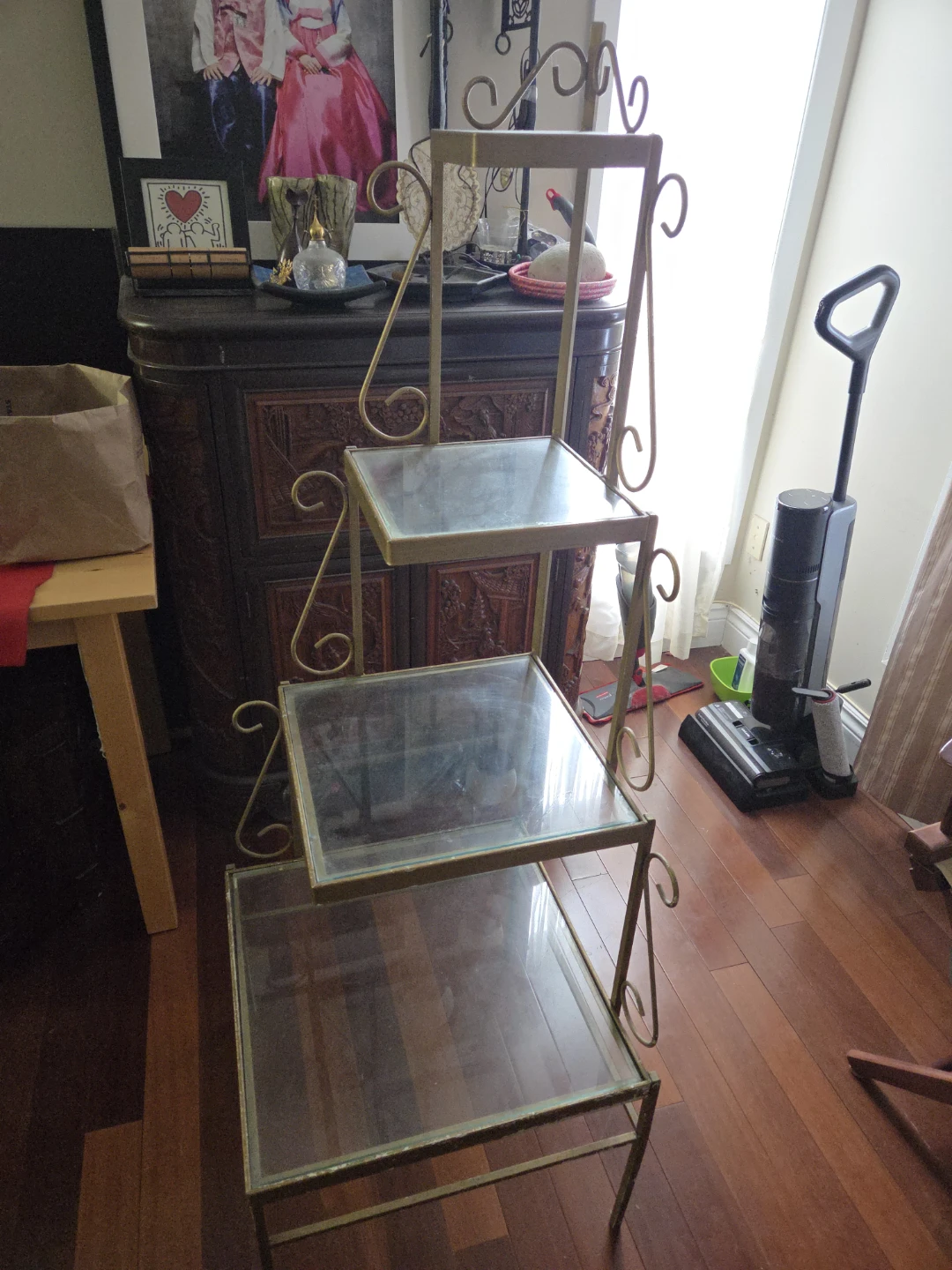 3-Tier Gold Metal and Glass Display Shelf - photo 2