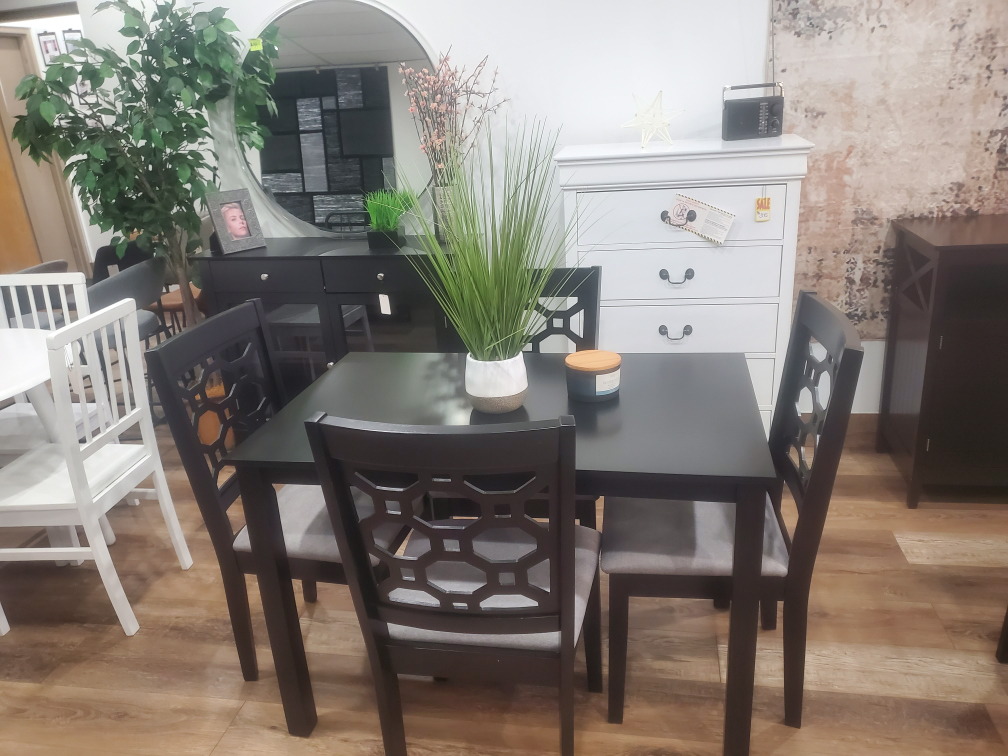 Black Dining Chair with Grey Upholstered Seat