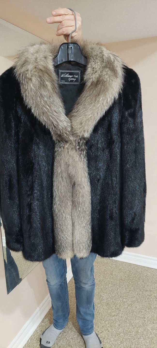 Black Mink Fur Coat with Fox Fur Collar