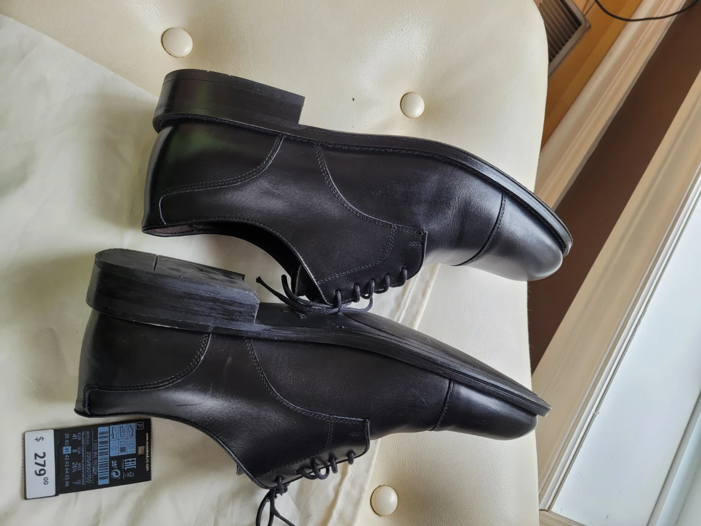 Massimo Dutti Black Leather Cap Toe Oxford Shoes - photo 5