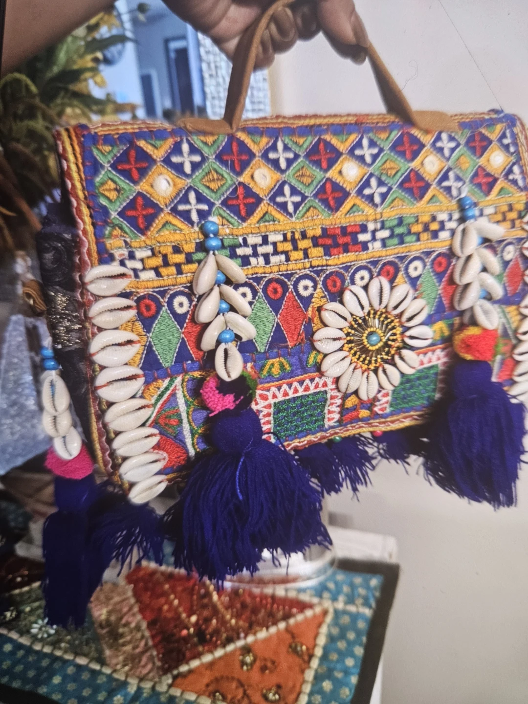 Embroidered Boho Shoulder Bag with Tassels and Shells - photo 2