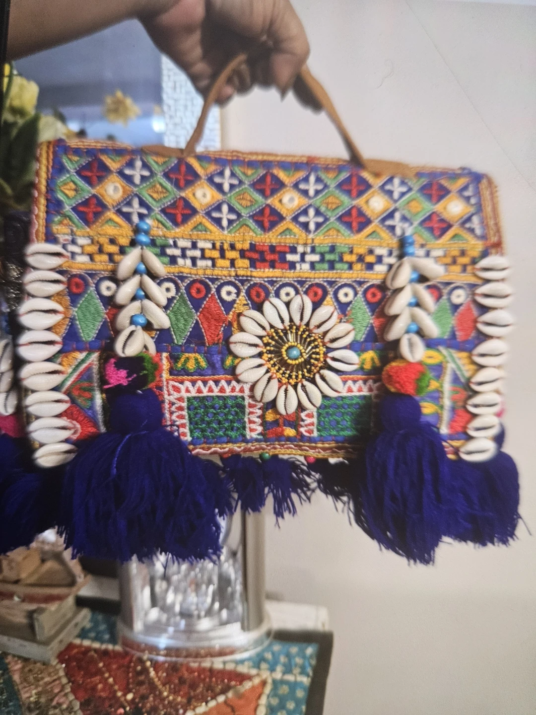 Embroidered Boho Shoulder Bag with Tassels and Shells - photo 3