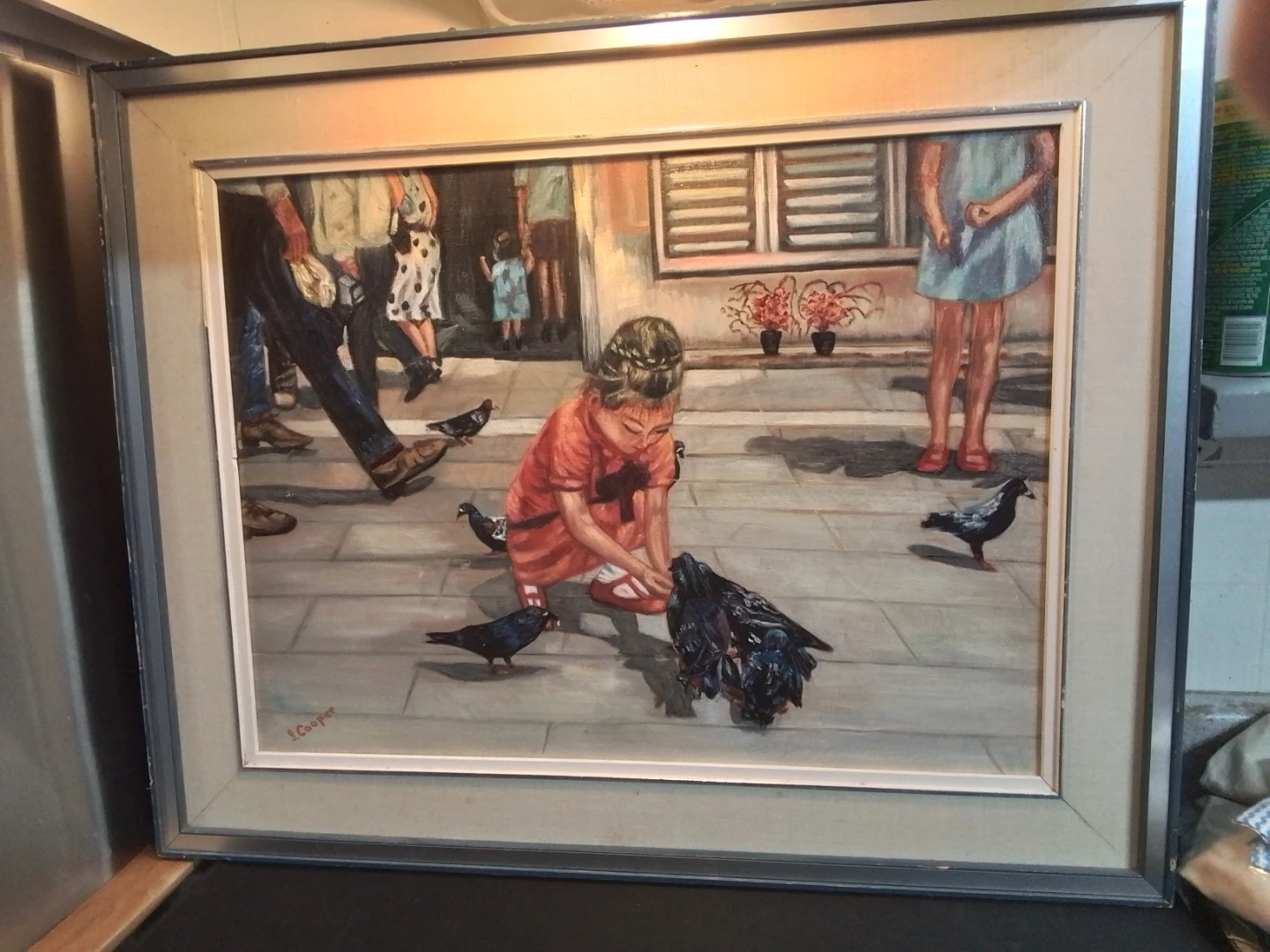 Vintage " Feeding the Pigeons" Canadian artist Cooper  OOC