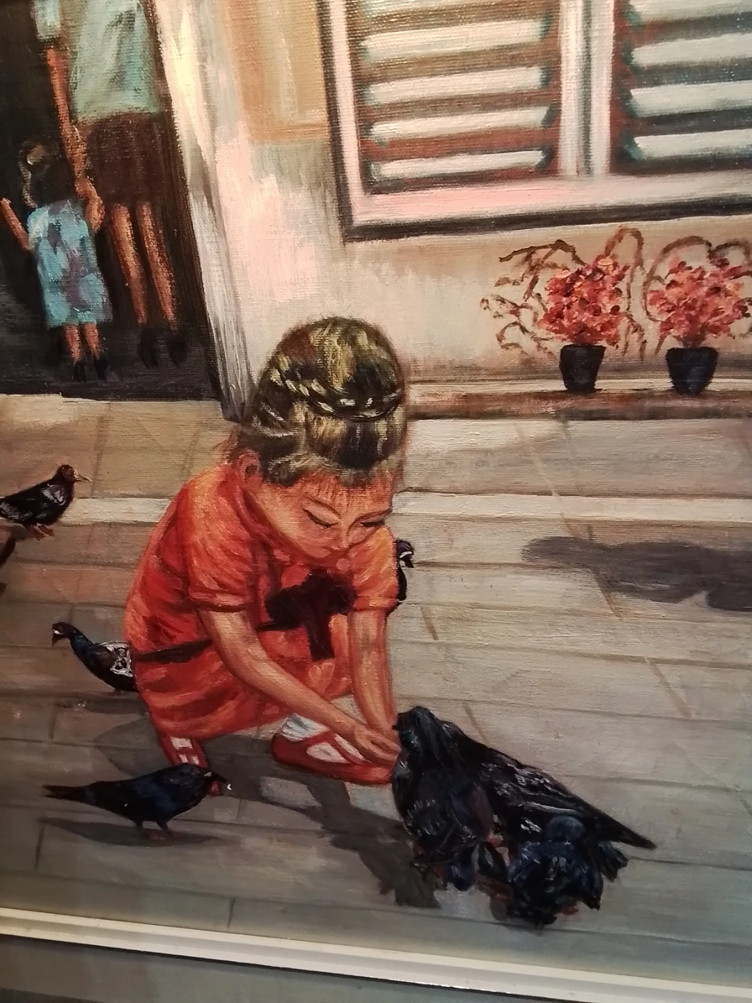 Vintage " Feeding the Pigeons" Canadian artist Cooper  OOC - photo 3