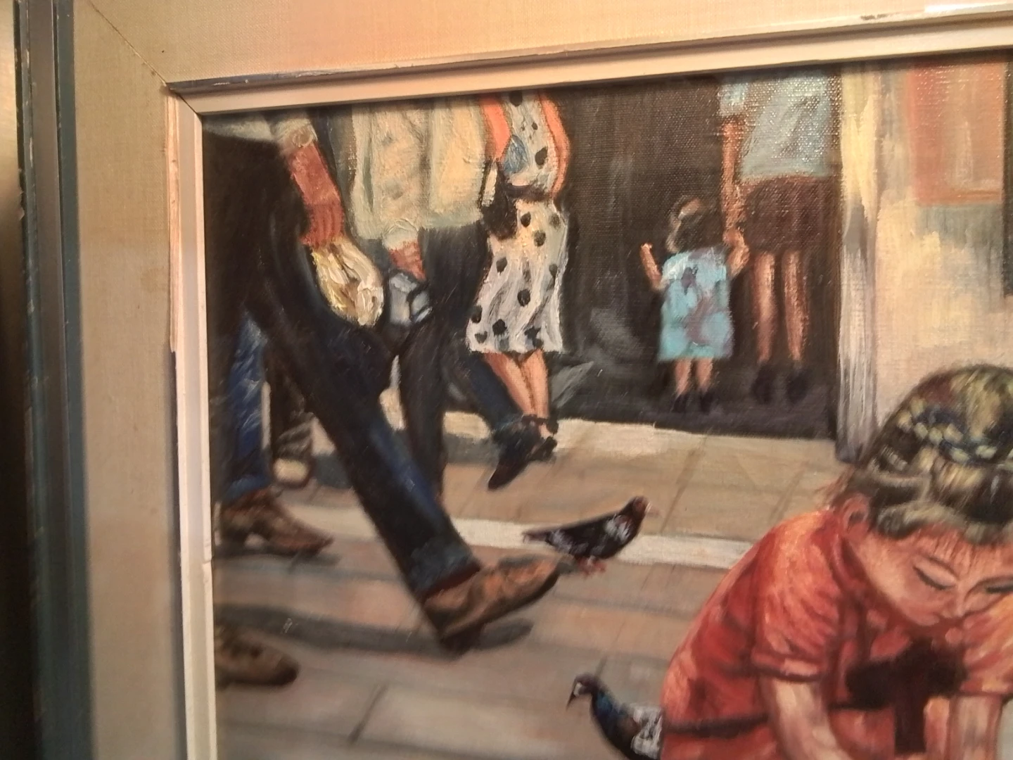 Vintage " Feeding the Pigeons" Canadian artist Cooper  OOC - photo 4