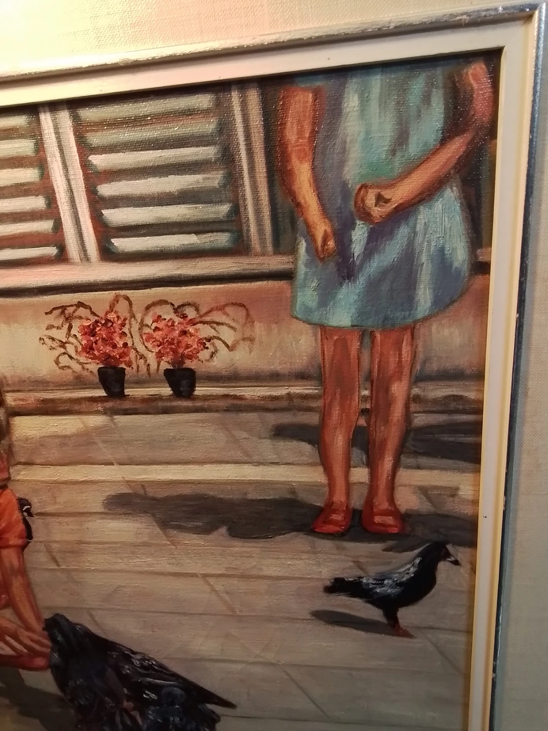 Vintage " Feeding the Pigeons" Canadian artist Cooper  OOC - photo 5