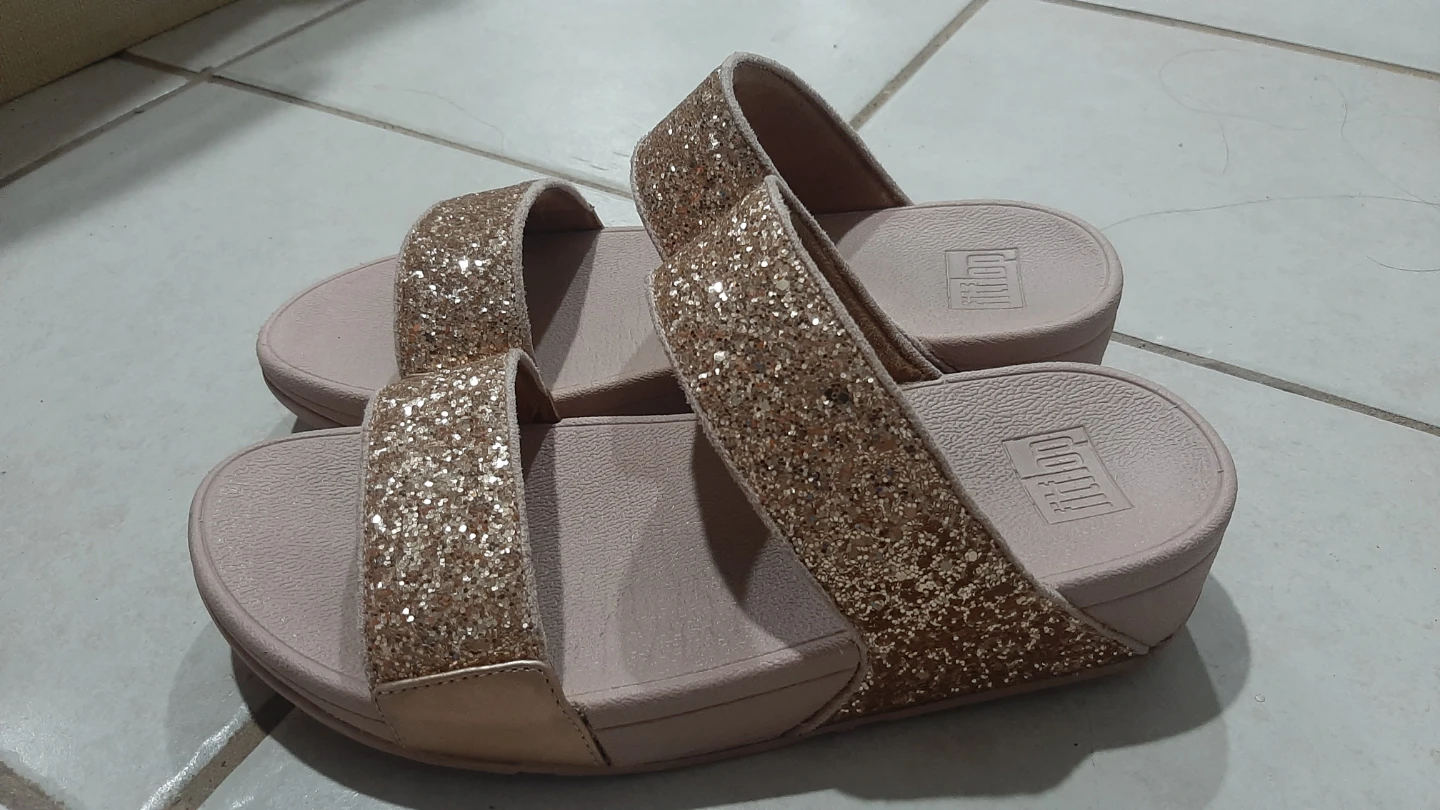 FitFlop Glitter Slides Sandals Women's US 9 Rose Gold