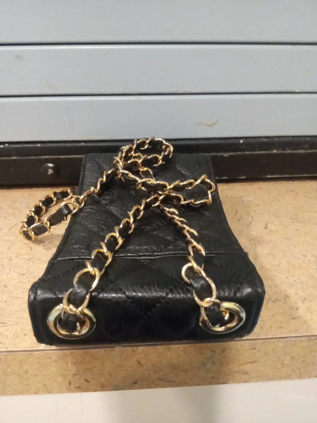 Black Quilted Phone Bag with Gold Chain - photo 2