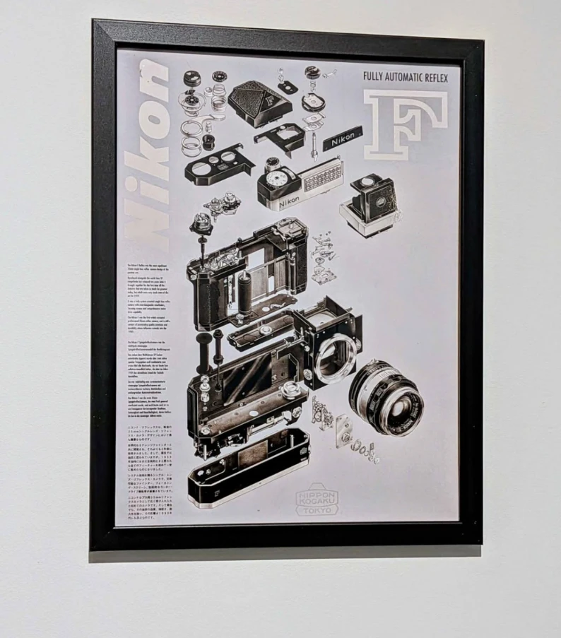 Nikon Reflex F Camera Exploded View Framed Poster
