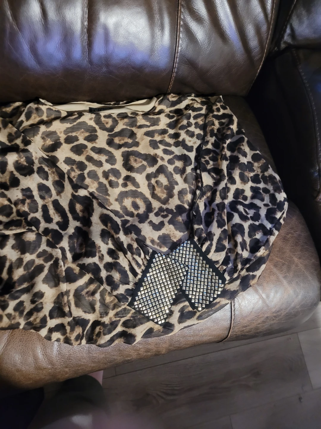 Sheer Leopard Print Blouse with Embellished Cuffs