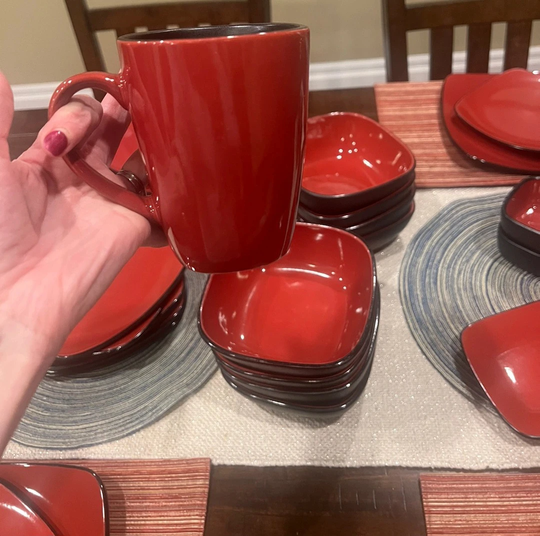 Three sets of 4 Red Correlle Hearthstone Ceramic Dinnerware. - photo 4