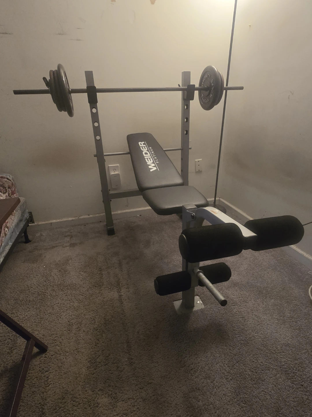 Weider Platinum Weight Bench with Barbell and Weights