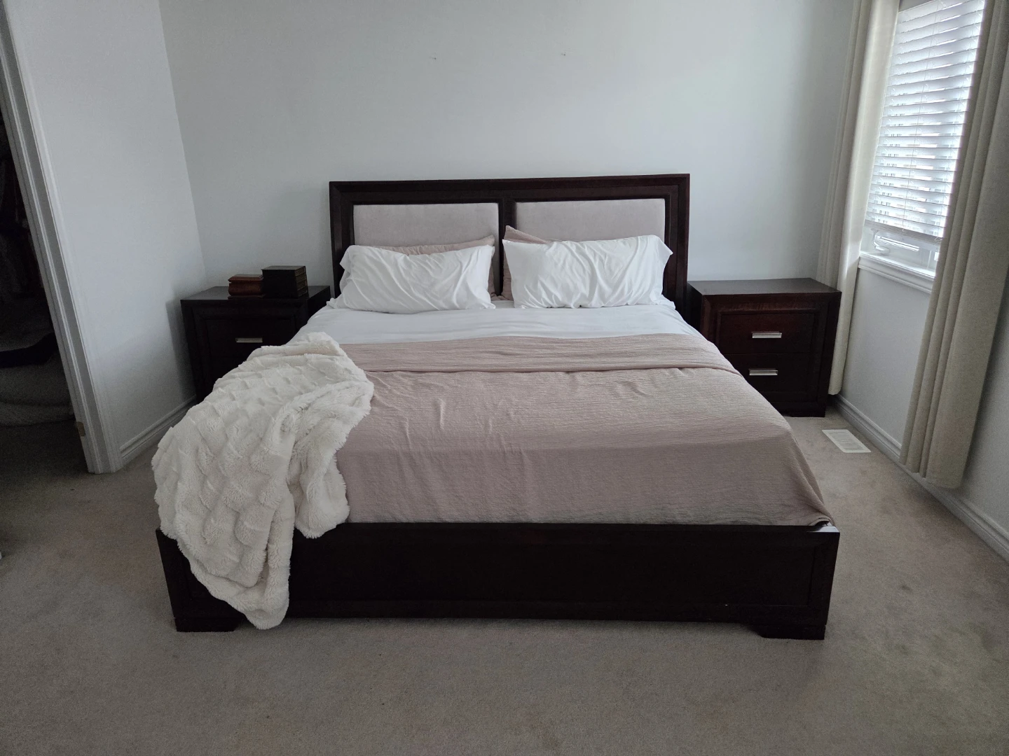 King size bed,  Dark Brown Dresser with Mirror
