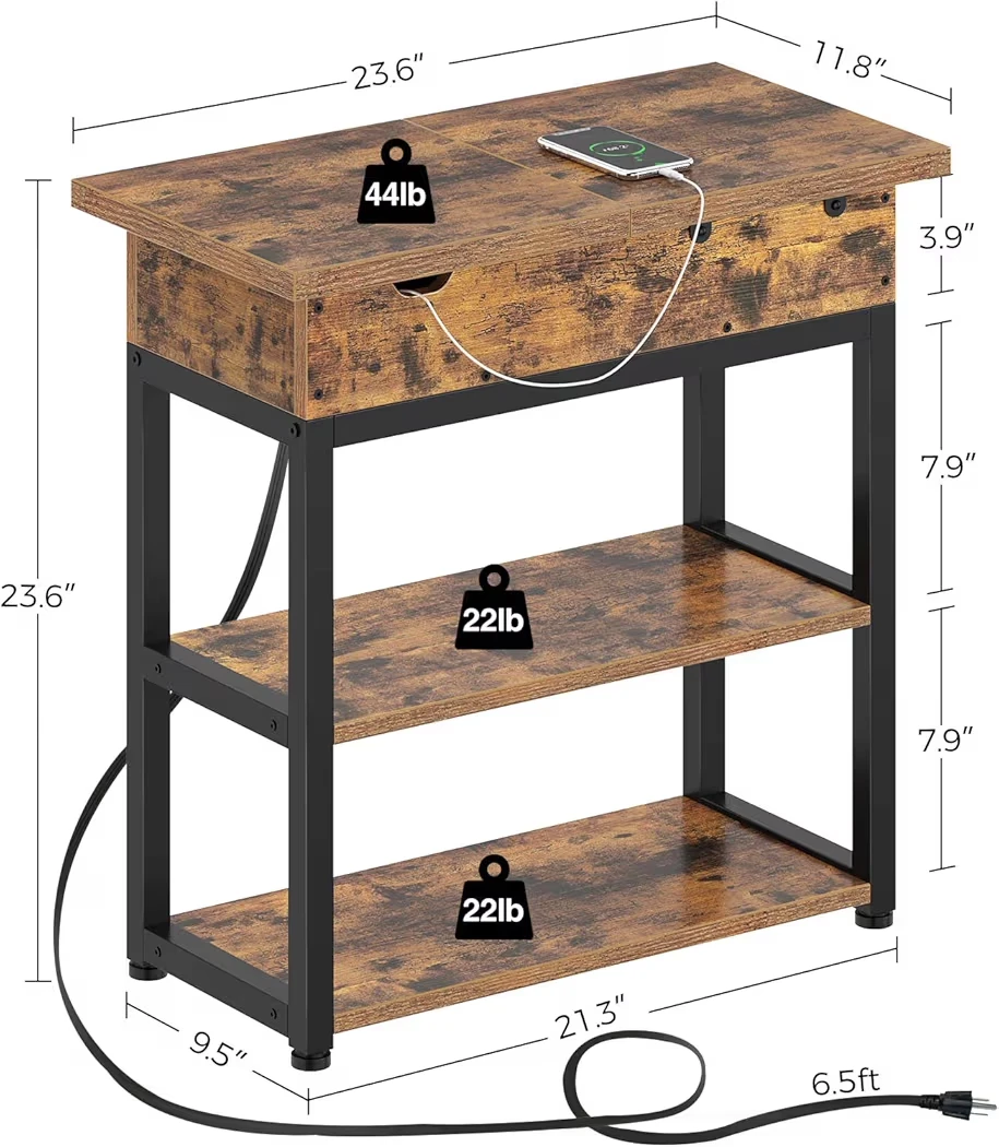 Rustic Brown Flip Top Side Table with Power outlets & USB Ports - photo 2