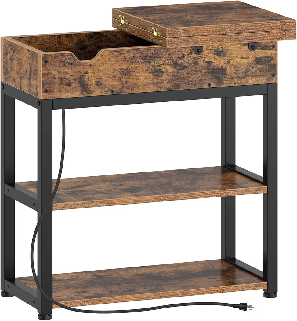 Rustic Brown Flip Top Side Table with Power outlets & USB Ports - photo 3