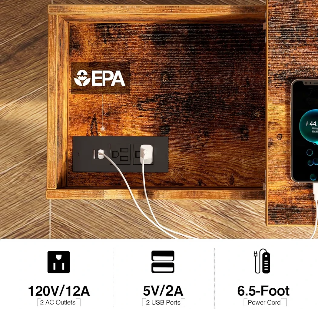 Rustic Brown Flip Top Side Table with Power outlets & USB Ports - photo 4