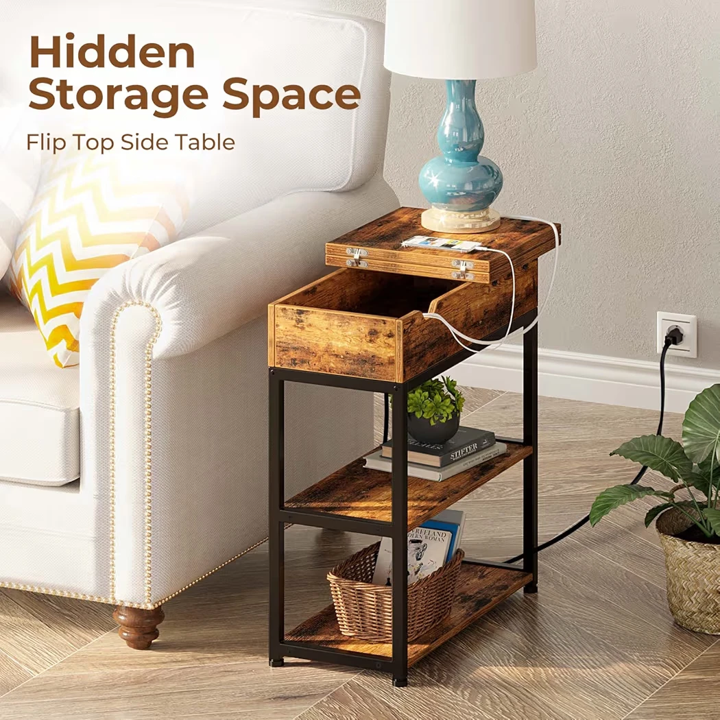 Rustic Brown Flip Top Side Table with Power outlets & USB Ports - photo 5