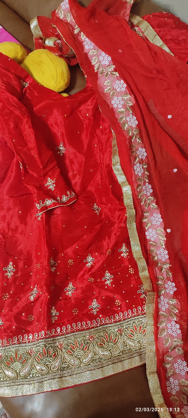 Red Embroidered Salwar Kameez with Dupatta - photo 3