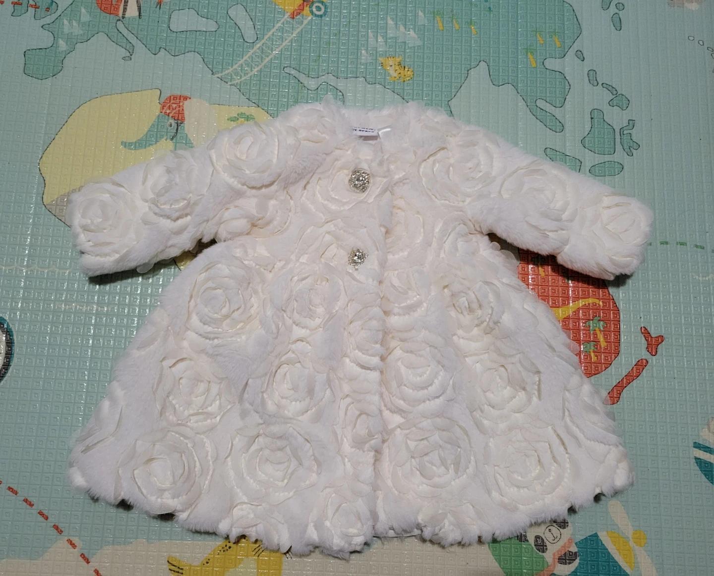 White Faux Fur Rosette Baby Coat