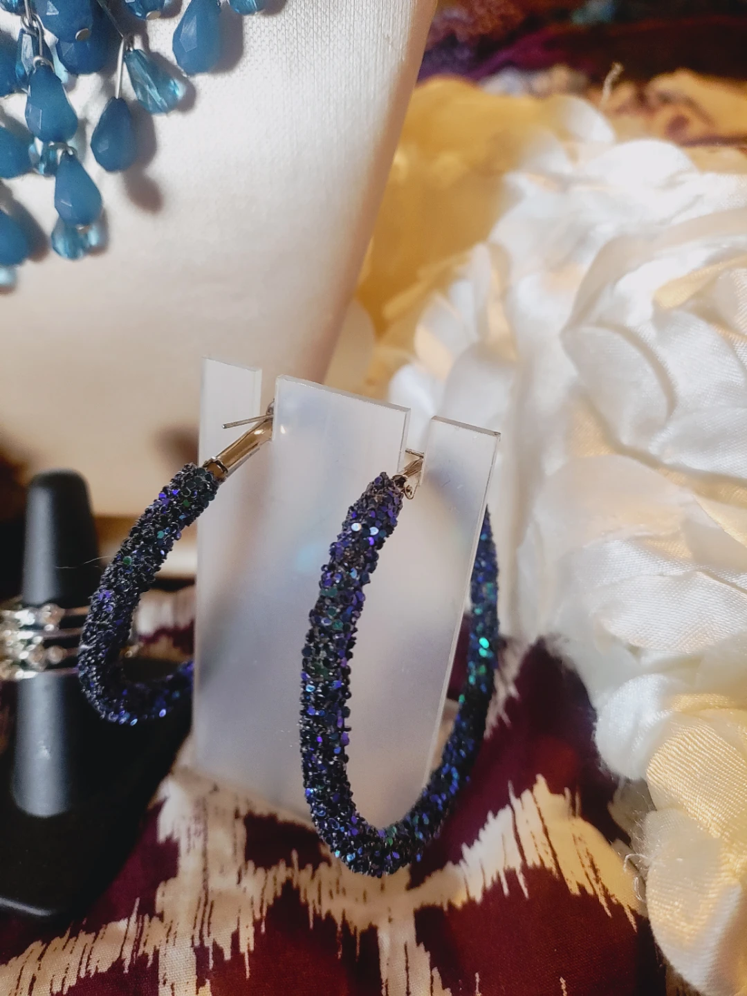 🧡Blue four piece setl blue Necklace, ring, cuff earrings New - photo 3