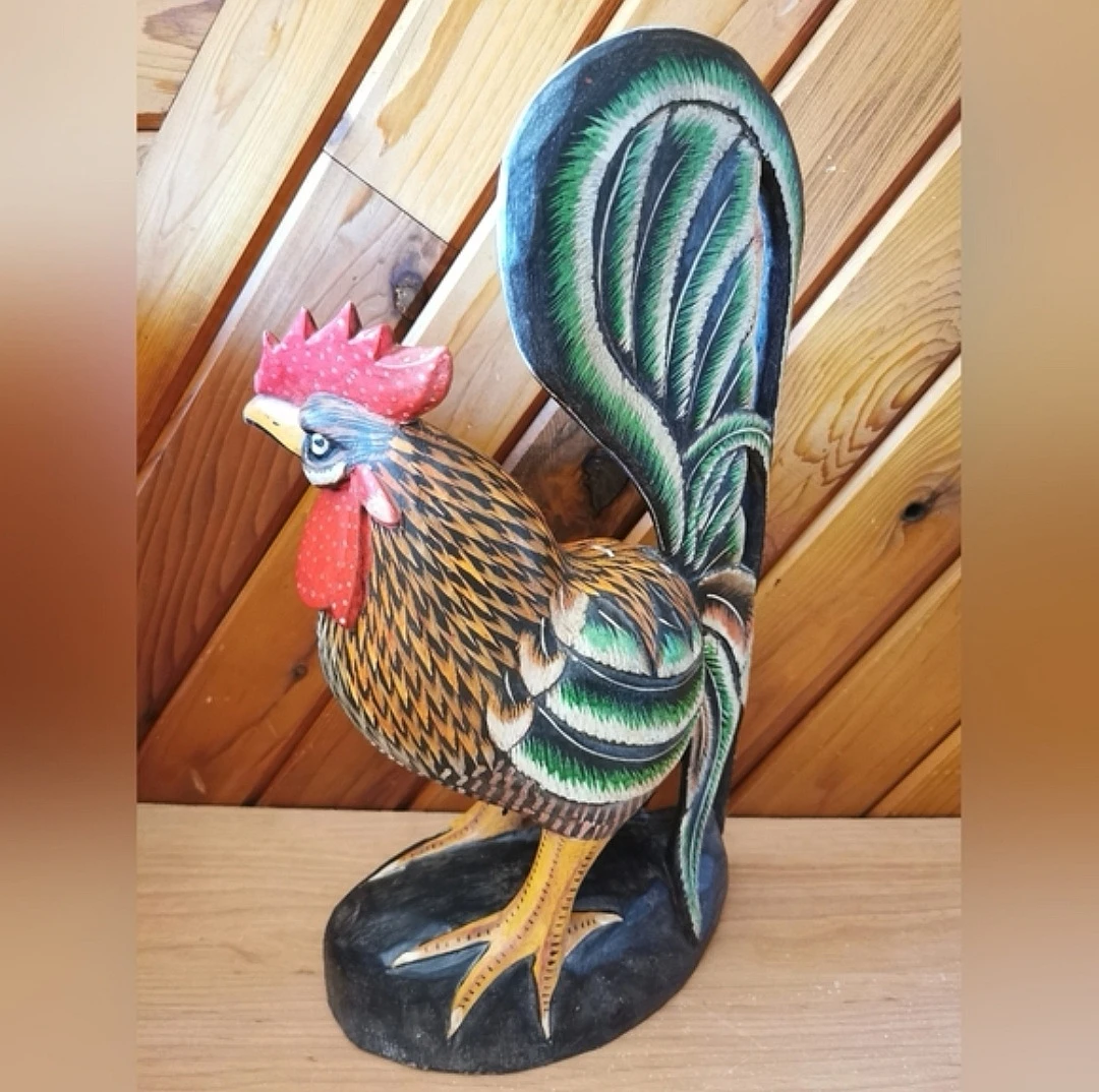 Large Vintage Hand Carved Wooden Rooster - photo 3