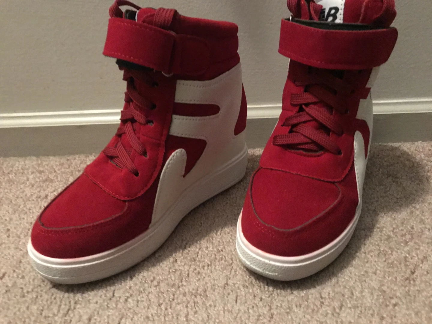 Red and White High Top Wedge Sneakers 🥕