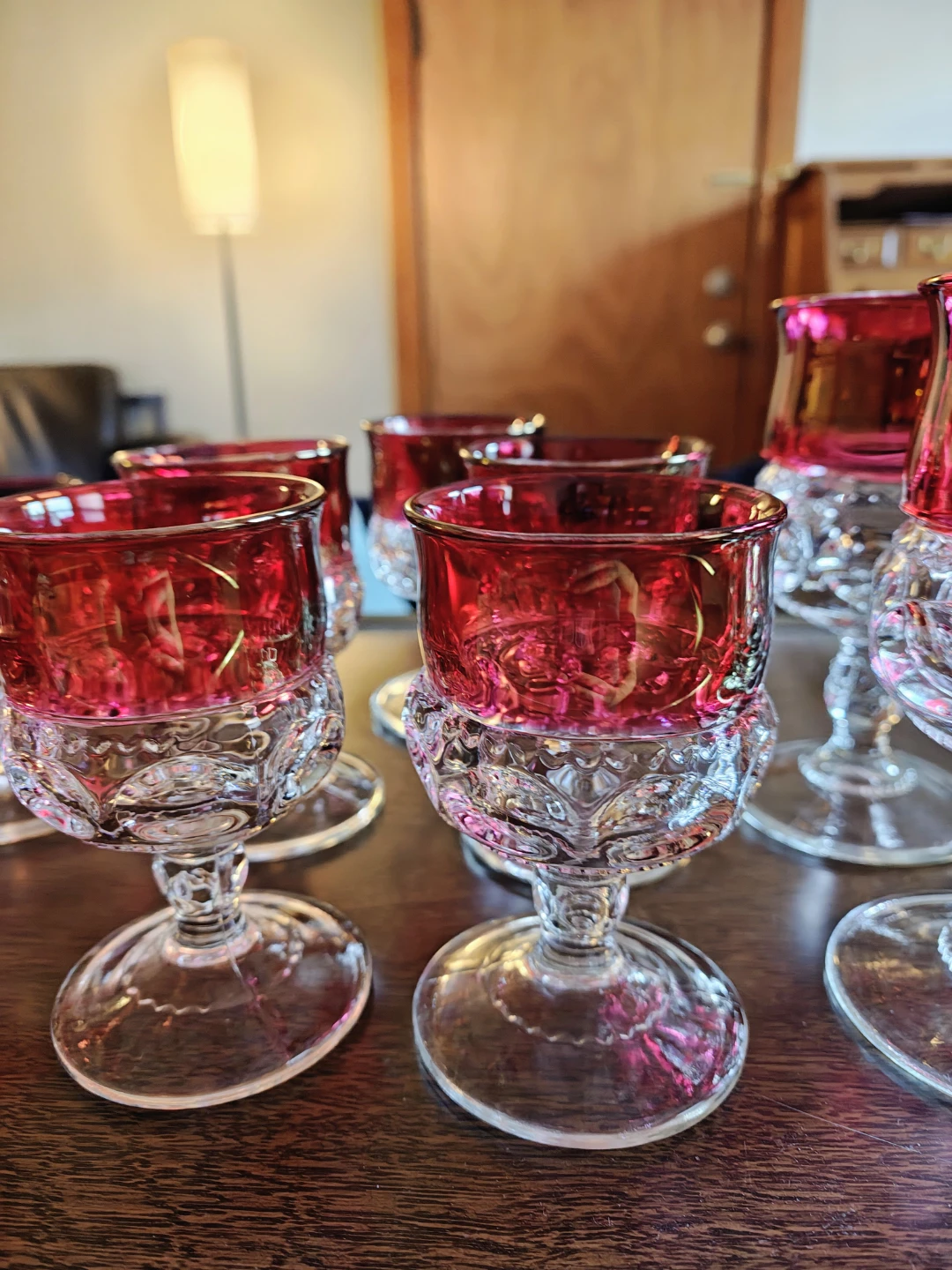 Midcentury Modern Set of Ruby Cranberry Kings Crown Glassware - photo 3