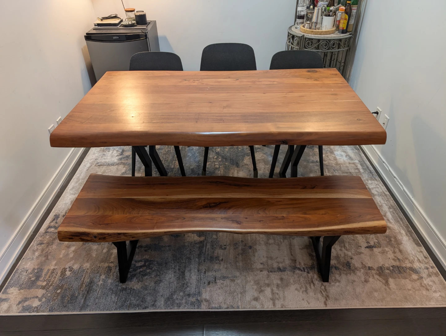 Live Edge Solid Wood Dining Table and Bench Set