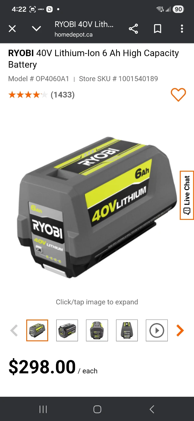 Ryobi 40V Lithium-Ion 6 Ah High Capacity Battery ( BNIB )