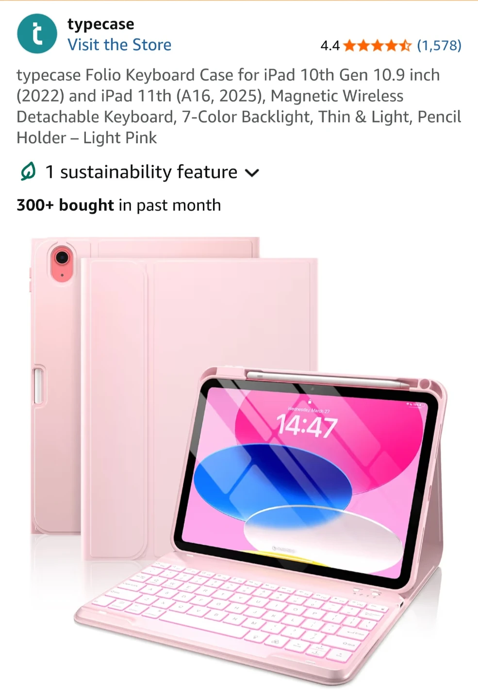 Typecase Folio Keyboard Case for iPad 10th Gen - Light Pink - photo 2