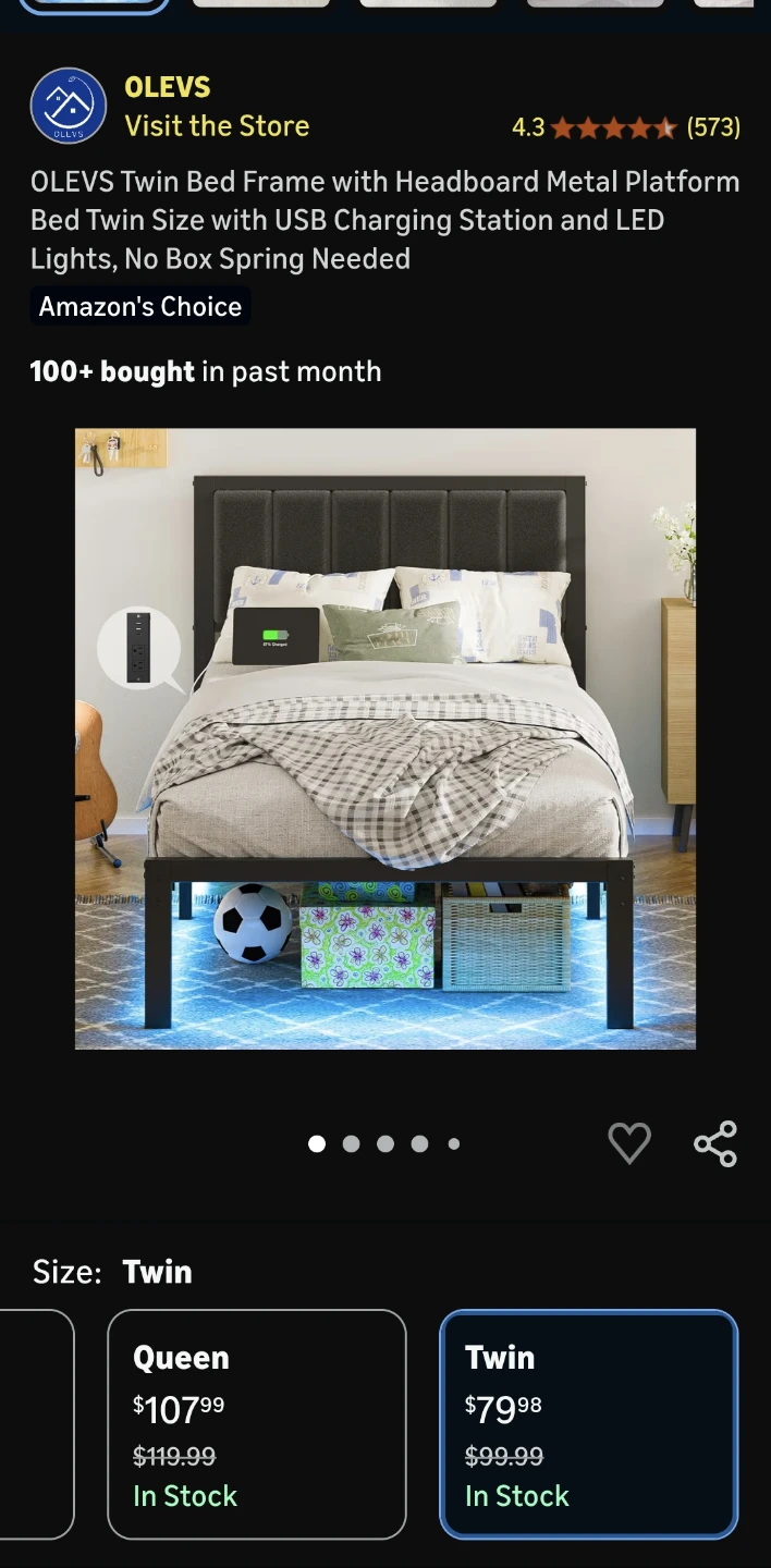 Olevs Twin Bed Frame with Headboard - Black Metal